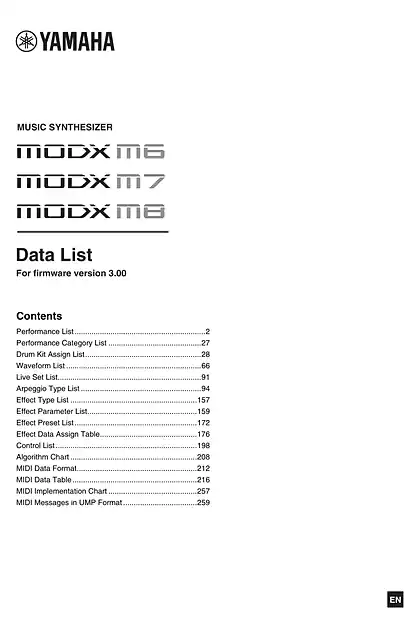 yamaha雅马哈MODX M6_MODX M7_MODX M8 Data List